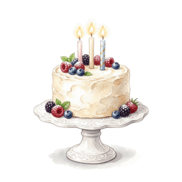 Watercolor celebration cake with candles